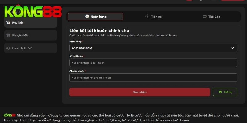Hướng dẫn rút tiền KUBET qua internet banking